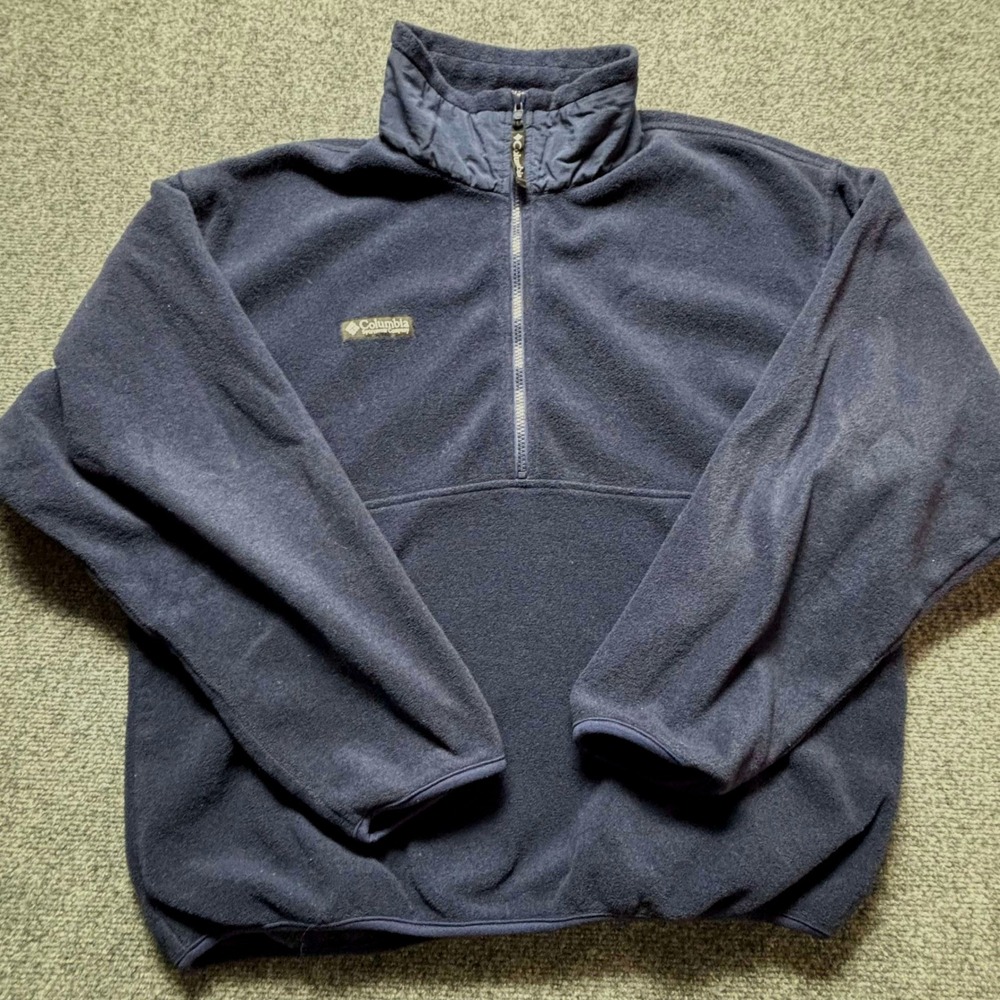 Vintage Columbia Mens Navy Blue Fleece Quarter Zip Pullover Sweater Large L